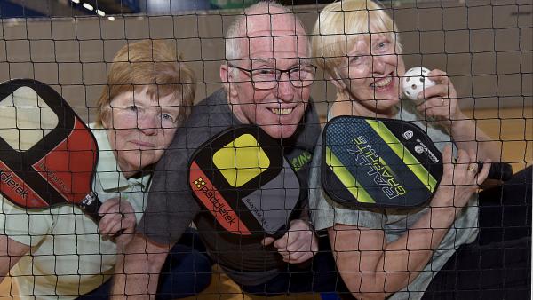 Pickleball players pose for a photo at the Go for Life event