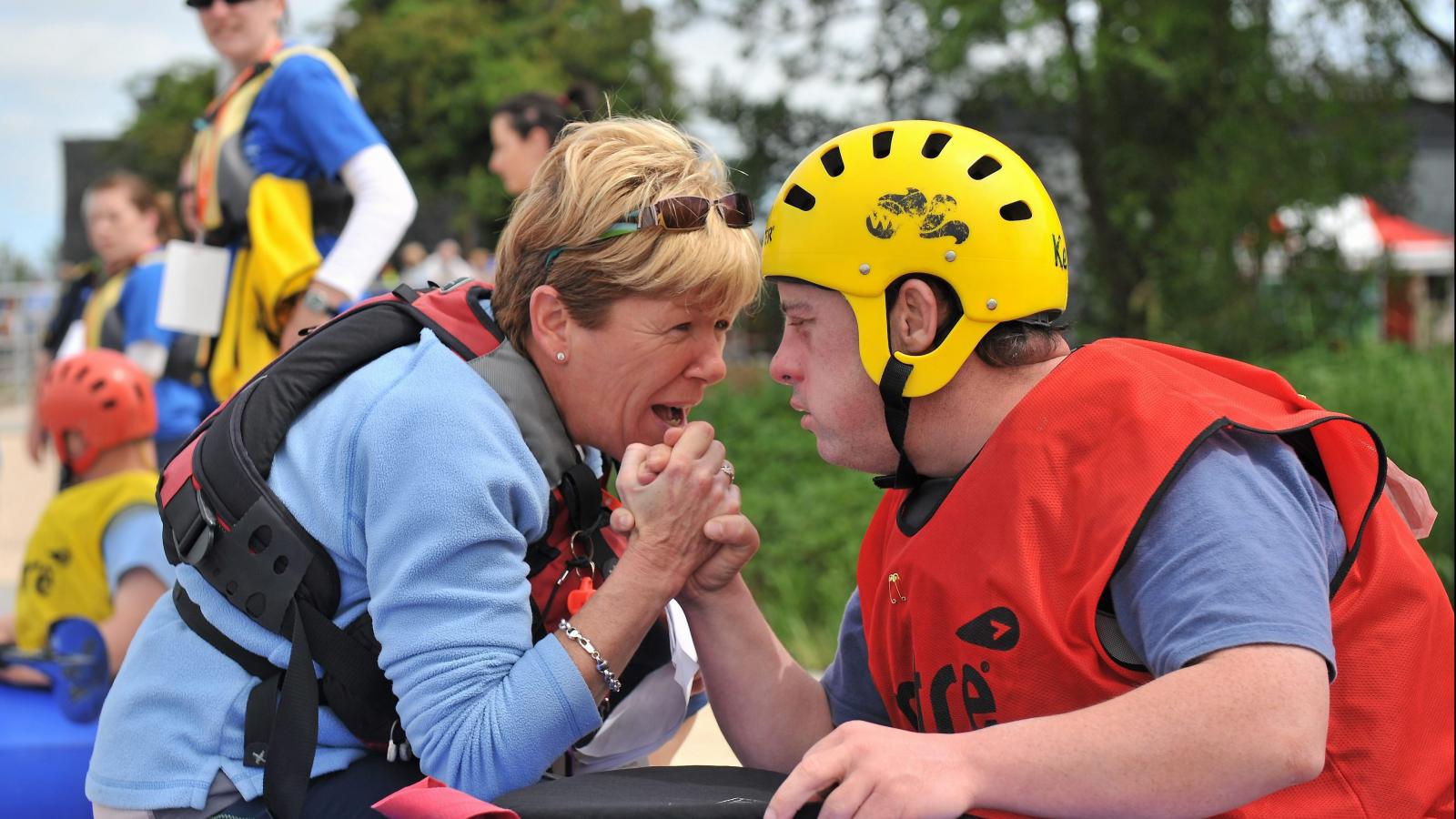 Kayaking coach and her athlete